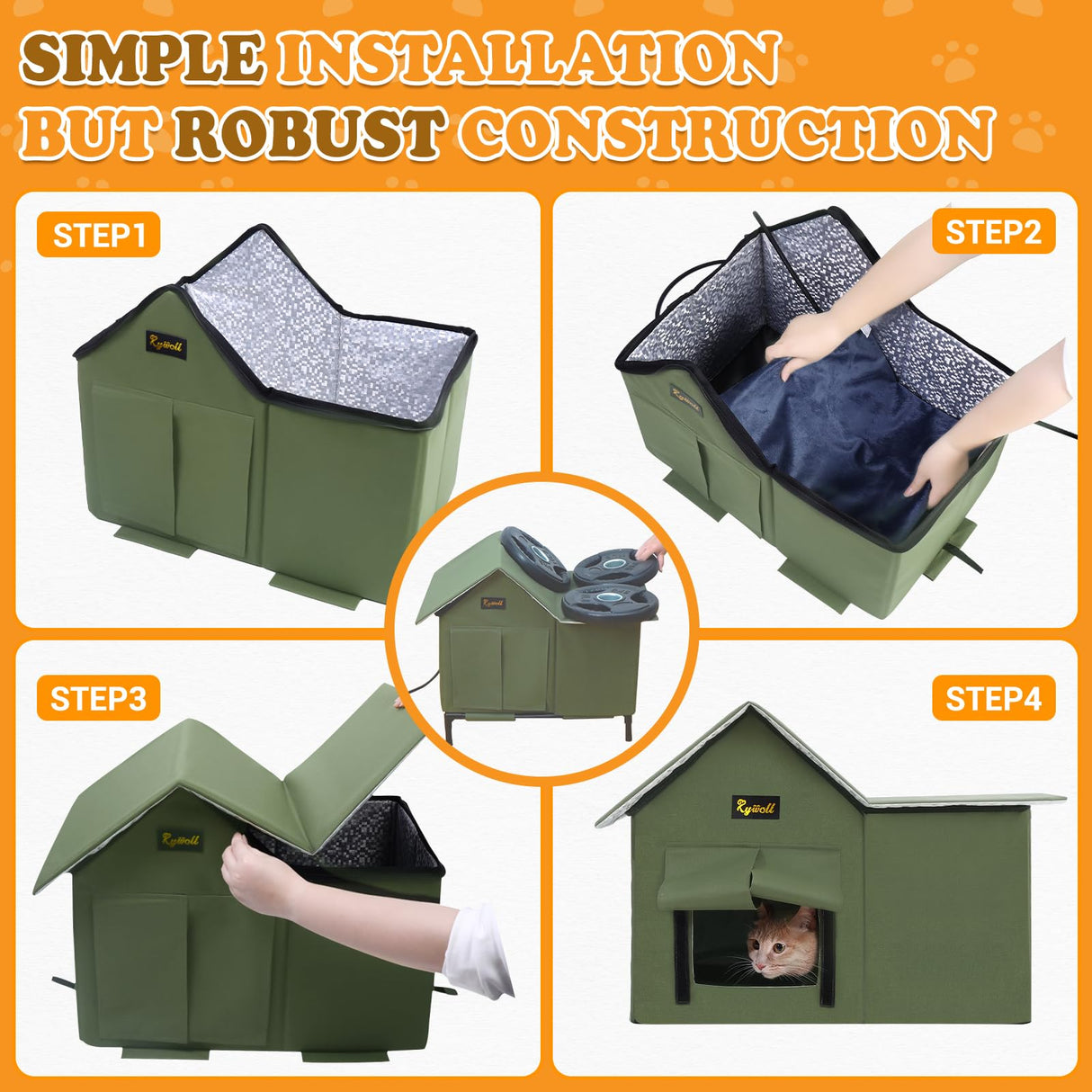 Rywell Heated Cat House for Outside Large,Super Insulated&Weatherproof,Heated Cat House for Cats, Elevated Heated Outdoor Cat House for Feral Cat with Waterproof Eaves,Timer & Temp Adjustable Rywell