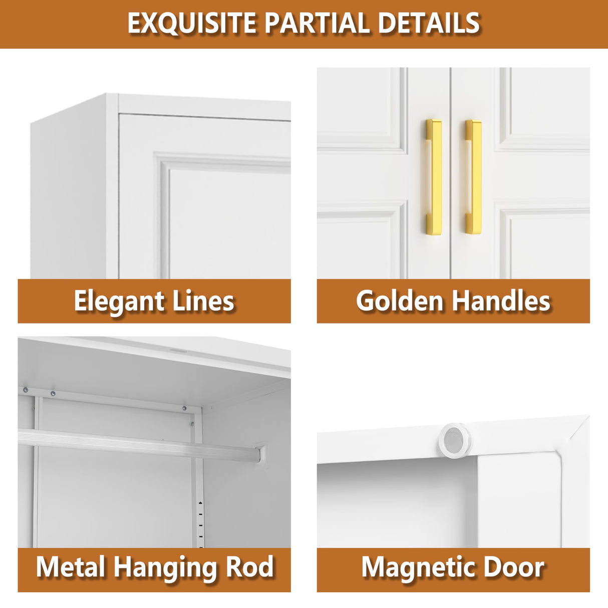 Polup Metal Armoire Wardrobe Closet with Three Drawers, 71“ Tall Large Wardrobe Cabinet with Hanging Rod, Freestanding Wardrobe Cabinet with Doors and Shelves for Bedroom, White, Assemble Required Polup