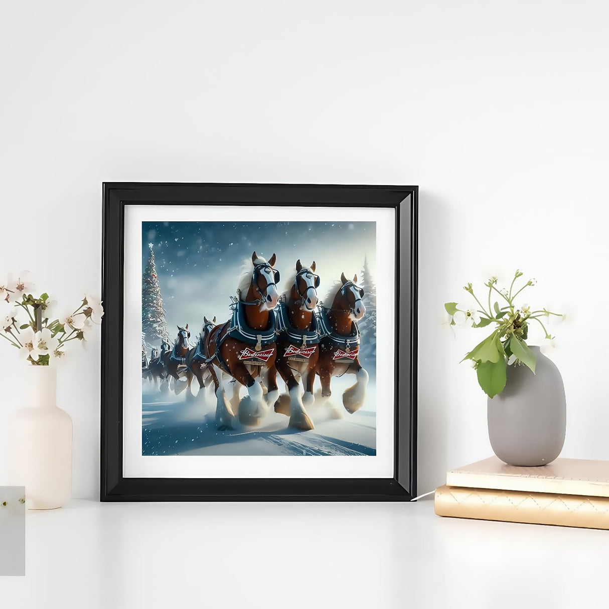 5D Christmas Diamond Painting Kits for Adults, Christmas Diamond Art Kits for Adults Beginner, DIY Full Drill Clydesdale Horse Winter Diamond Dot Gem Painting for Home Wall Decor 13.78x13.78inch BYGFHLYW