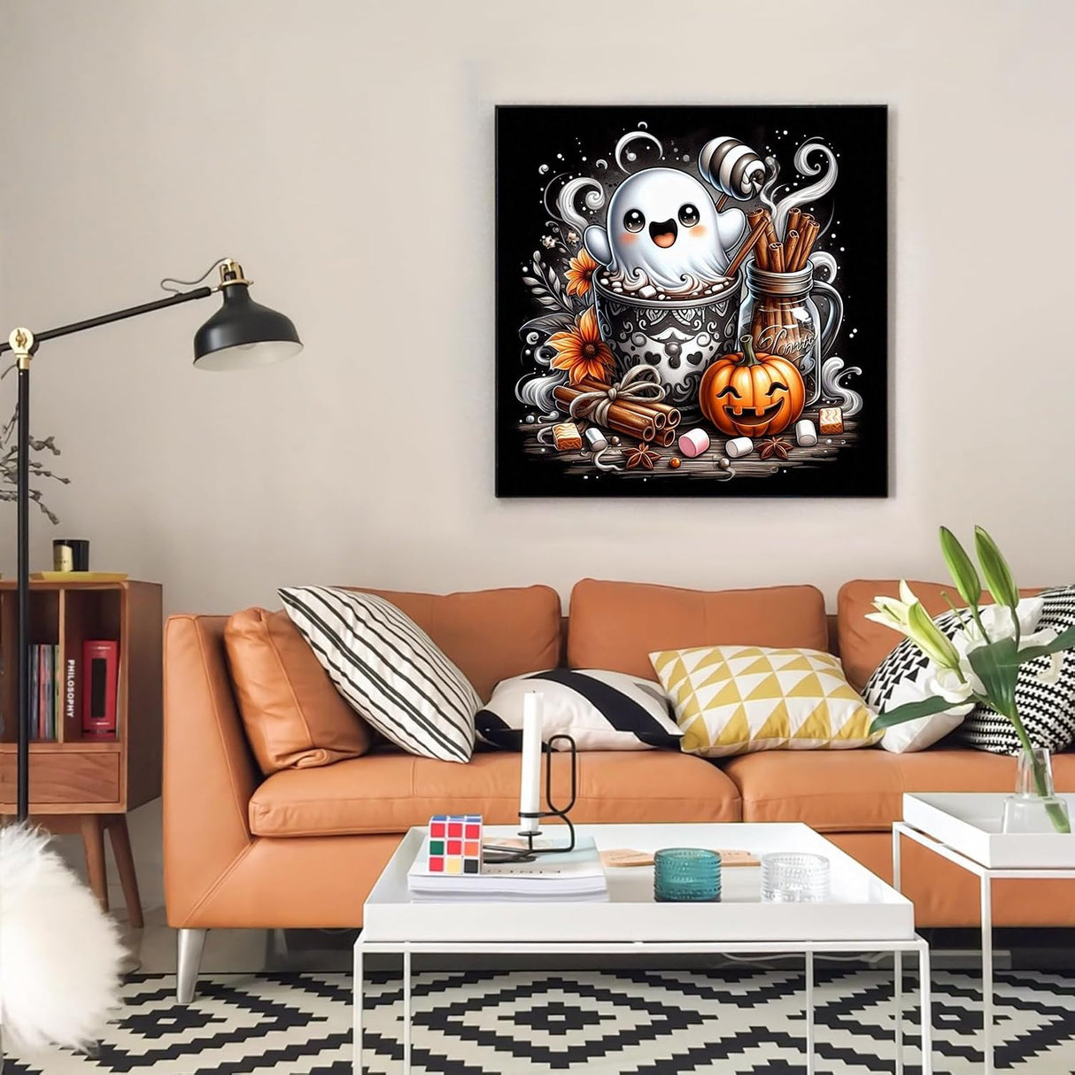 Ghost Diamond Art Kits for Adults,5D Pumpkin Full Round Drill Diamond Painting Kits for Adults Beginners,Halloween DIY Diamond Painting Gem Art Kits for Gift Home Wall Decor 14x14inch EIBEILI