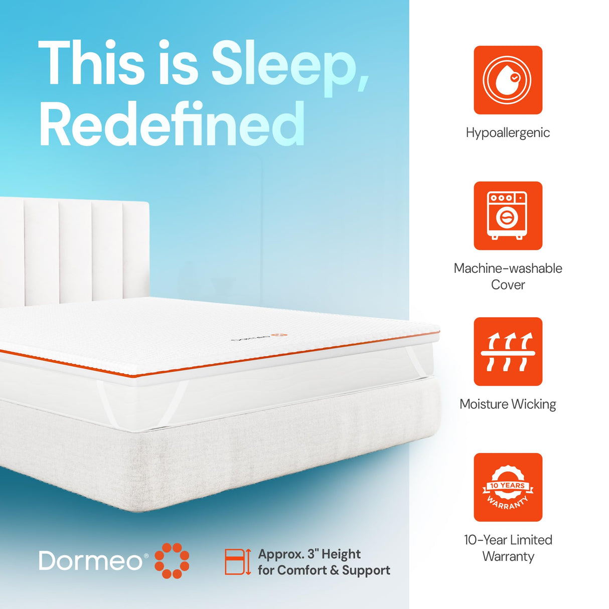 Dormeo Premium King Cooling Mattress Topper - 3-Zone OctaspringⓇ Technology for Optimal Back Support, Anti-Slip Bottom Dormeo