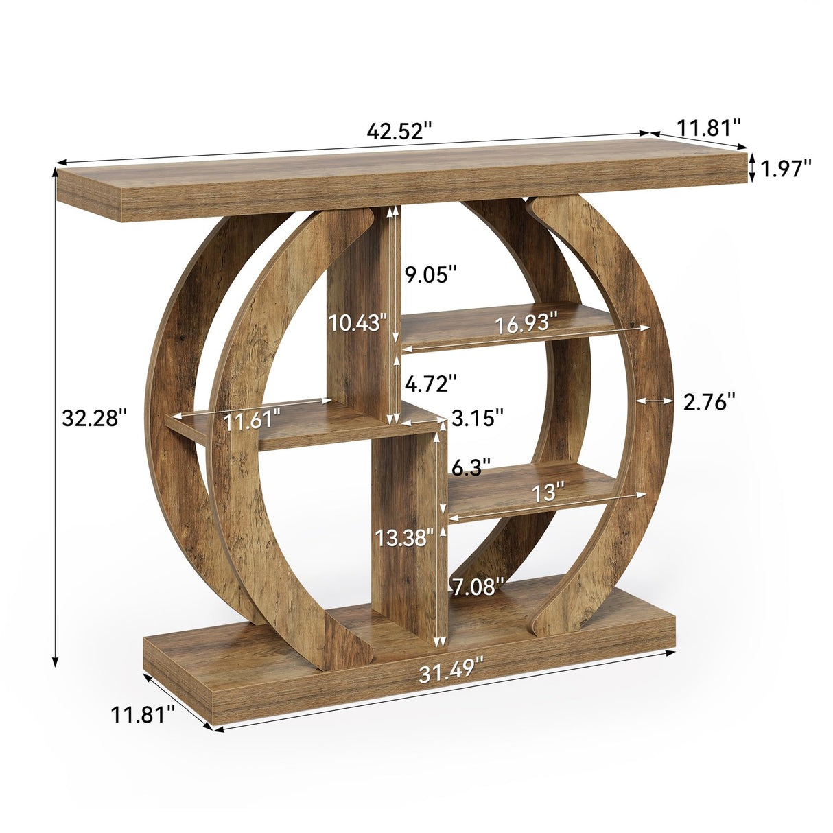 LITTLE TREE Console Table, 4-Tier Farmhouse Wooden Sofa Table Behind Couch, 42.5-Inch Narrow Entryway Hallway Foyer Tables for Living Room, Console Sofa Tables with Storage Shelves, Rustic Brown LITTLE TREE