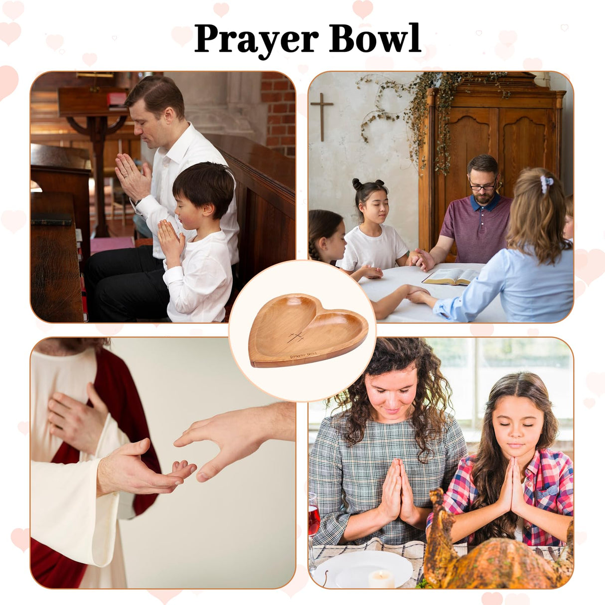 Heart Prayer Bowl with Cross, Prayer Bowl Wooden, Dough Bowl, Wooden Bowl, Prayer Bowl, Heart Bowls, Decor Bowl for Prayer Table, Prayer Bowls with Cards, Prayer Gifts for Women (Wood) Hoohnnaa