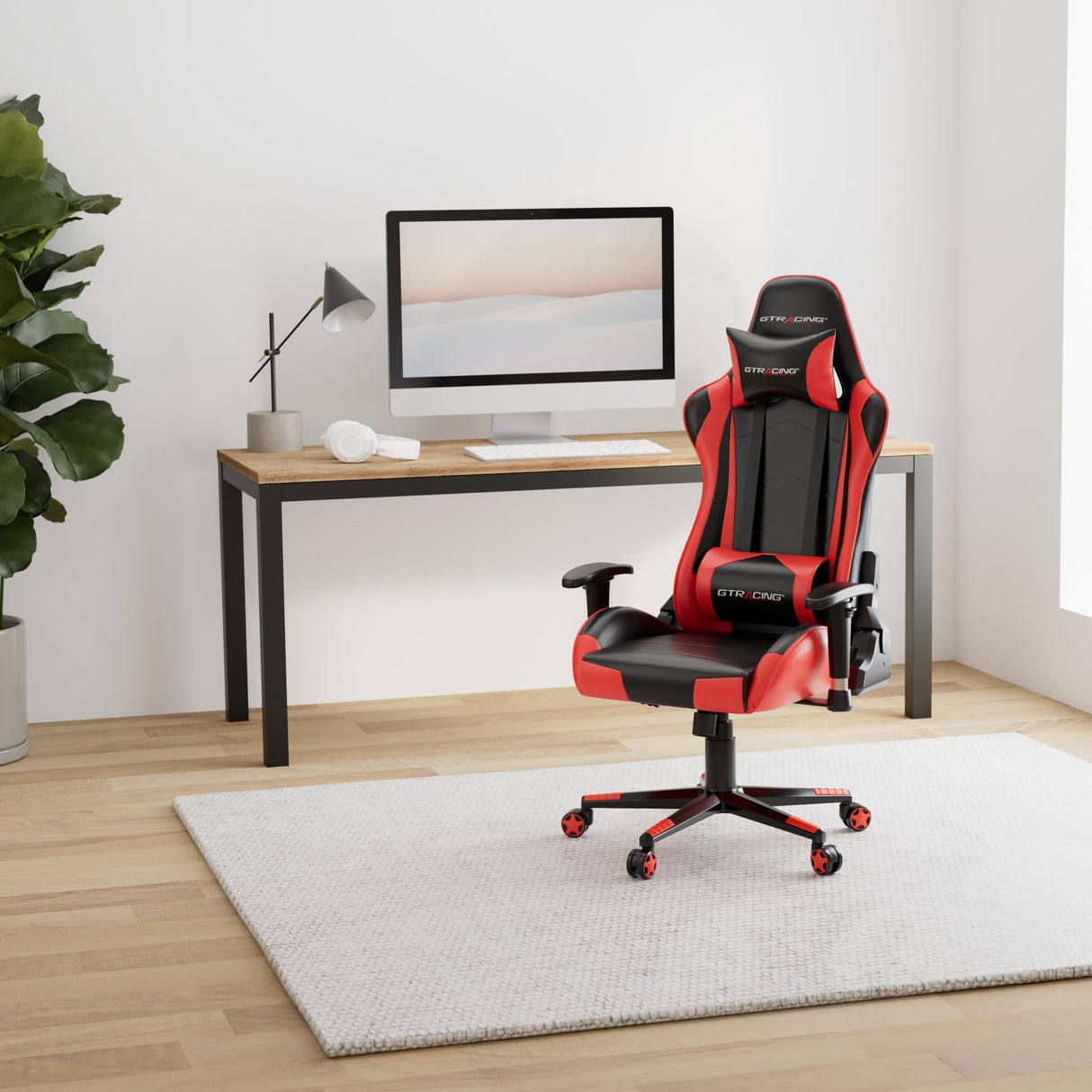 GTRACING Gaming Chair Racing Office Computer Ergonomic Video Game Chair Backrest and Seat Height Adjustable Swivel Recliner with Headrest and Lumbar Pillow Esports Chair (Red) GTRACING