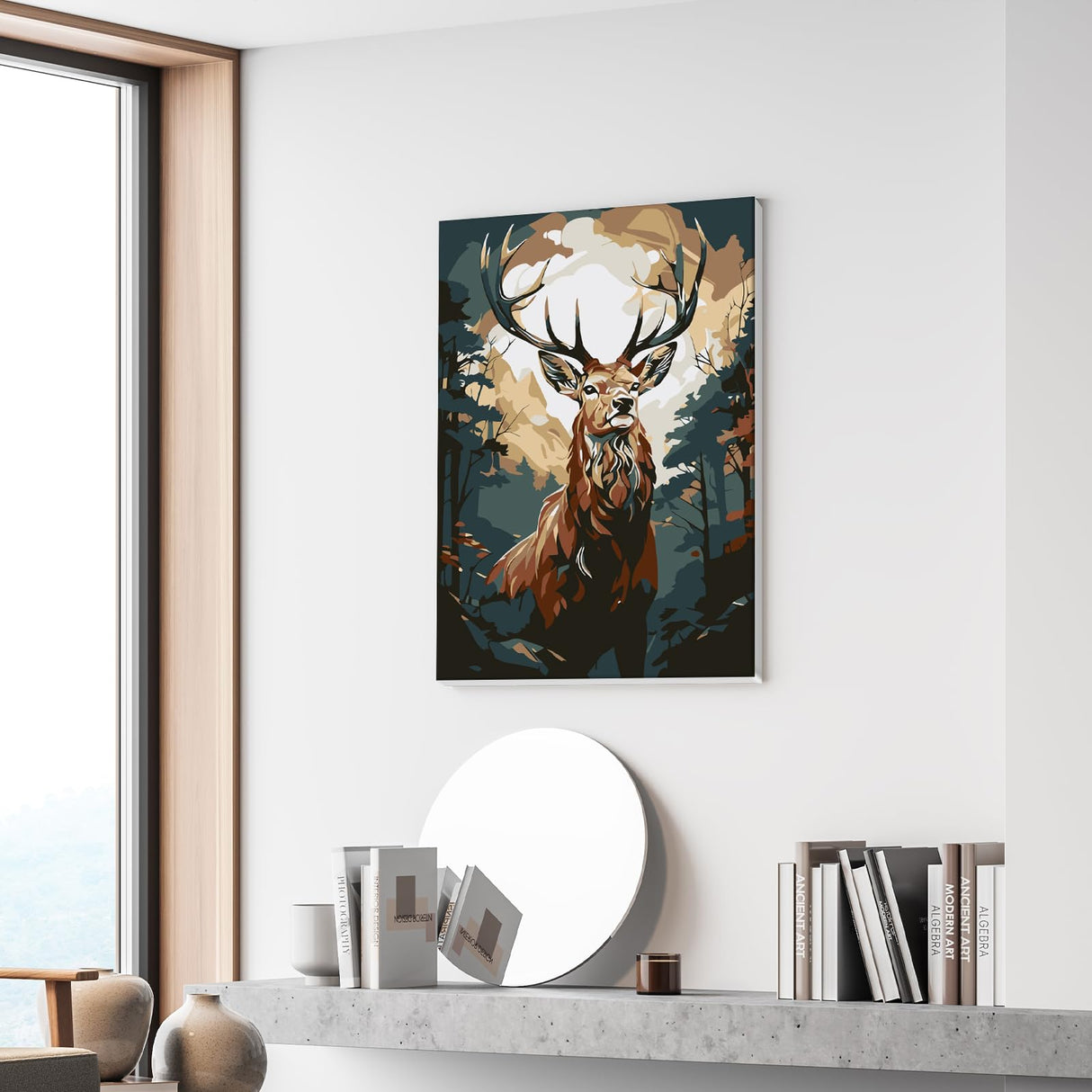 Bowetile Deer Paint by Numbers for Adults Framed, Adults' Paint-by-Number Kits, DIY Adult Paint by Number Kits on Canvas, Animals Acrylic Number Painting for Home Decor, 8x12in Bowetile