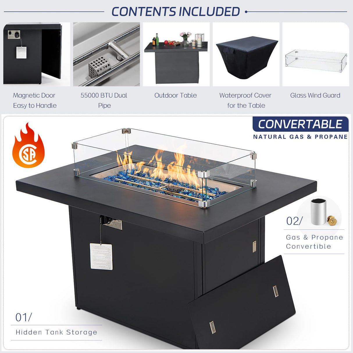 BULEXYARD 11 Piece Modern Aluminum Outdoor Patio Furniture Set with Lounger & Fire Pit Table, Extra Large All-Weather Modular Sectional Couch, 29" Wide Deep Seating Conversation Sofa for Garden, Beige BULEXYARD