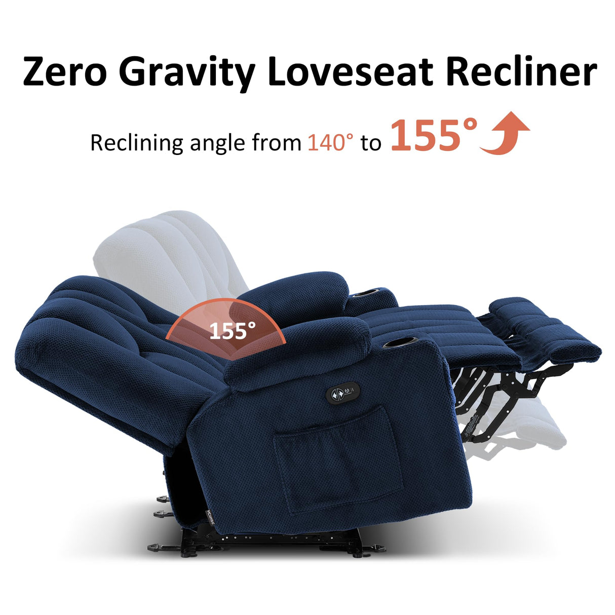 MCombo 74.4" Zero Gravity Power Loveseat Recliner with Console, Heat and Vibration Massage, Reclining Loveseat Sofa with USB Ports, Cup Holders for Living Room, Fabric 6035SET (Navy Blue) MCombo