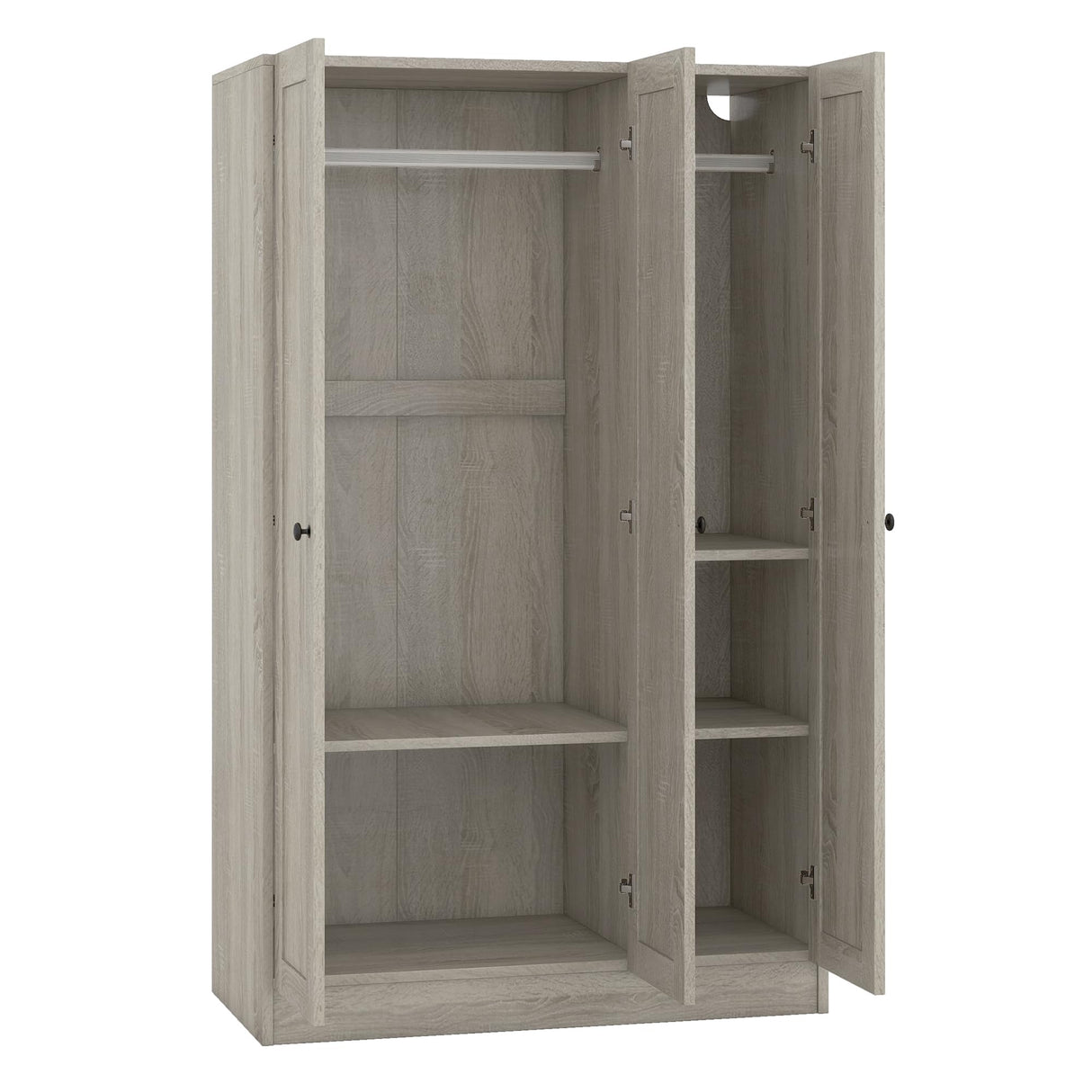 SOFTSEA 3 Door Armoire Wardrobe Closet, Freestanding Armoire Wardrobe Cabinet with Shelves and Hanging Rod, Wood Armoire Closet Clothes Organizer for Bedroom, Grey SOFTSEA