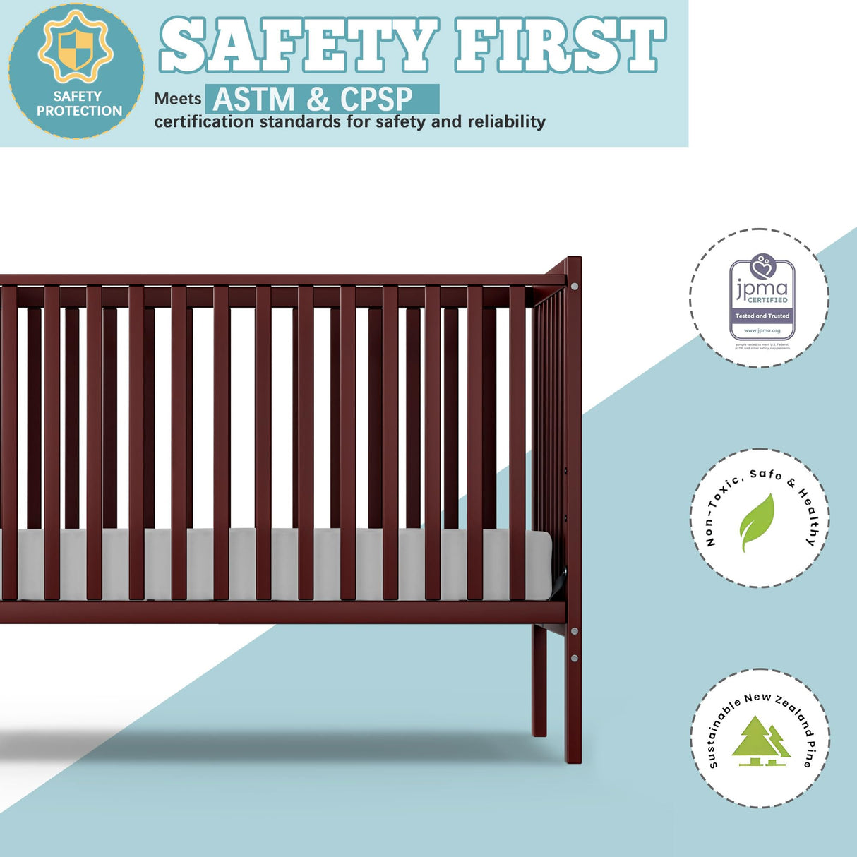 Saylike Baby Crib 5-in-1 Convertible, Wood Full Size Toddler Bed for Small Baby, Made of Sustainable Natural Pinewood Cribs, Non-Toxic Finish, Simplistic Nursery Furniture (Espresso) Saylike
