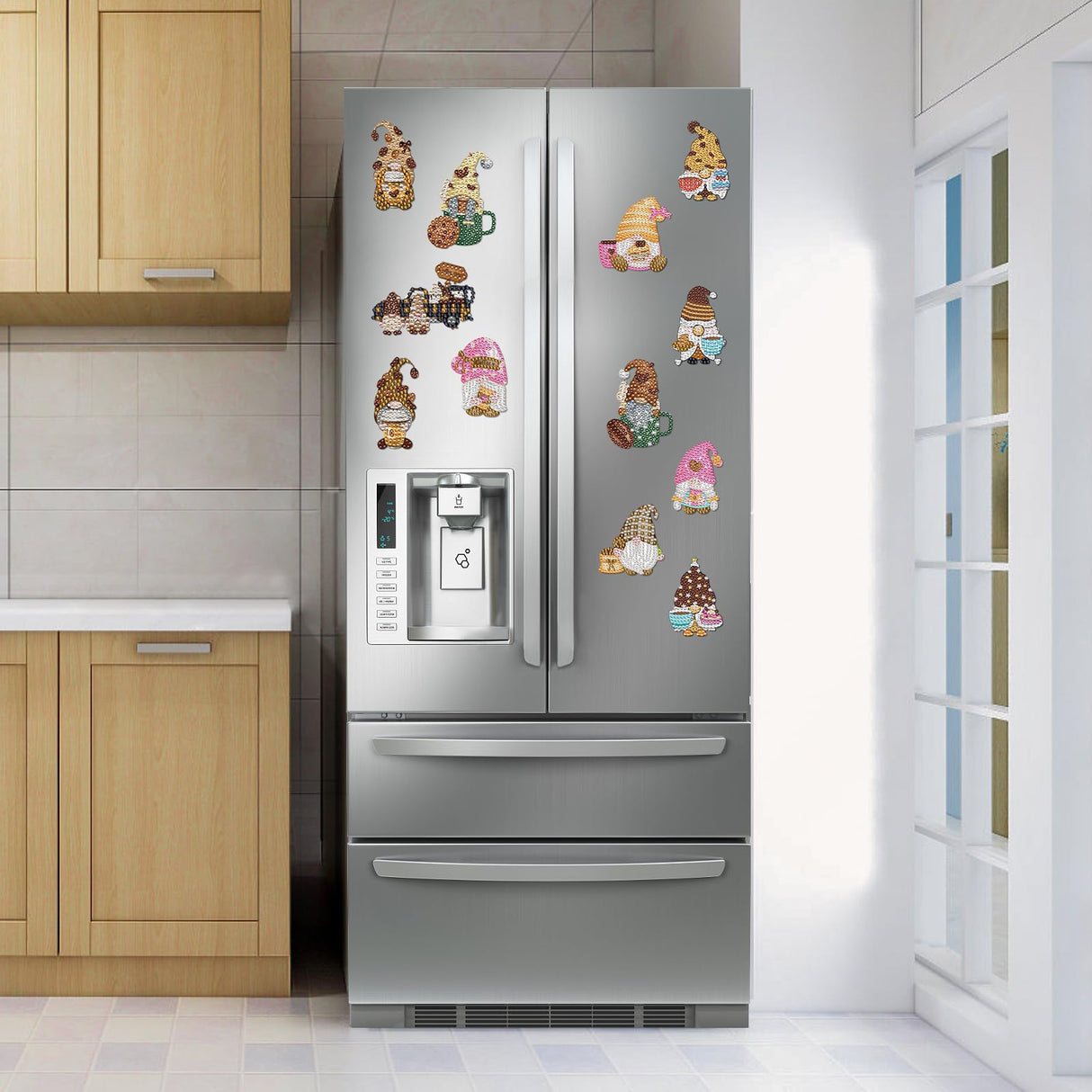 Sitsink Gnome Diamond Art Magnet - Cute Coffee Gnome Diamond Painting Refrigerator Stickers, Coffee Cookie 3D Gem Art Fridge Magnet Stickers Kit for Adult Sitsink