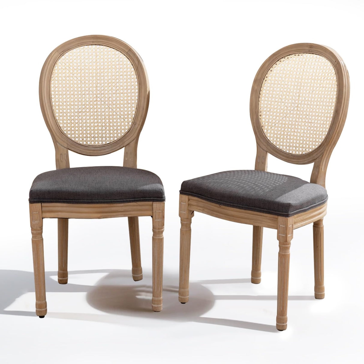 SoarFlash French Dining Chairs Set of 2, Vantage Dining Chair with Round Back, Wood Leg Farmhouse Country Rattan Dining Chair for Kitchen,Bedroom,Deep Grey SoarFlash