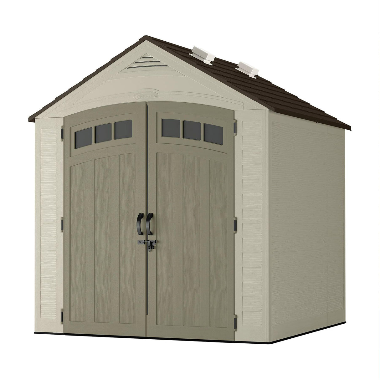 Suncast Vista 7x7 Storage Shed with Multi-Wall Resin Panels, 4 Skylights, IllumiVent System, and Pad-Lockable Doors, 84" D x 84" W x 98" H Suncast
