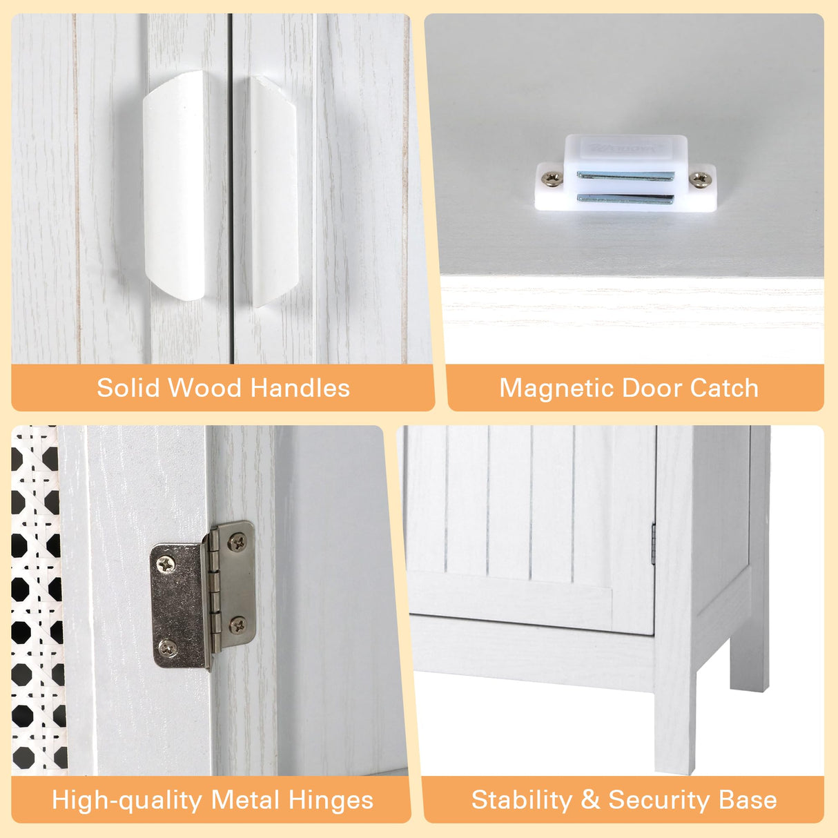 MISHAO 71" Kitchen Pantry Storage Cabinet, Tall Storage Cabinet with Rattan Doors & Adjustable Shelves, Freestanding Cupboard Wood Pantry for Kitchen, Living Room, Dining Room Hallway, White MISHAO