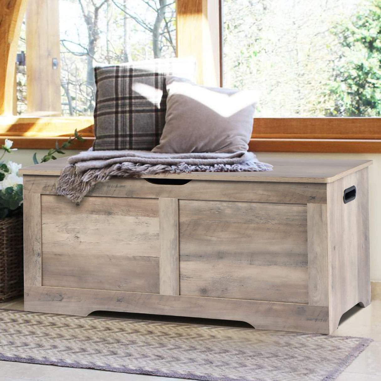 Timberer 39.4" Storage Chest, Wooden Storage Bench, Lift Top Toy Chest with 2 Safety Hinges, Large Toy Box, Entryway Bench for Living Room, Bedroom, Grey Timberer