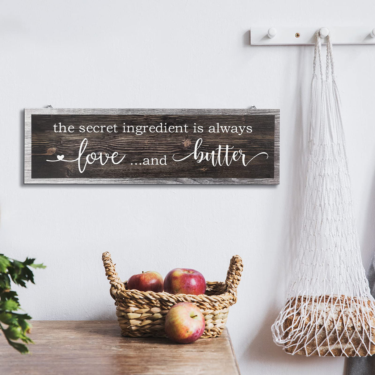 Jetec The Secret Ingredient Is Always Love and Butter Sign Funny Wood Kitchen Sign Funny Farmhouse Wall Decor Rustic Kitchen Wall Decoration, 15.7 x 4.7 Inch(Brown) Jetec