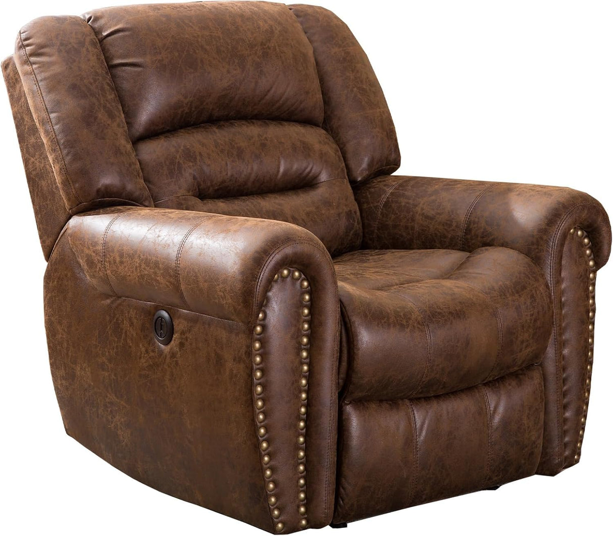 CANMOV Power Recliner Chair,Faux Leather Electric Recliner Chair with Padded Arms and Adjustable Backrest,Single Sofa with USB Charger for Living Room,Nut Brown CANMOV