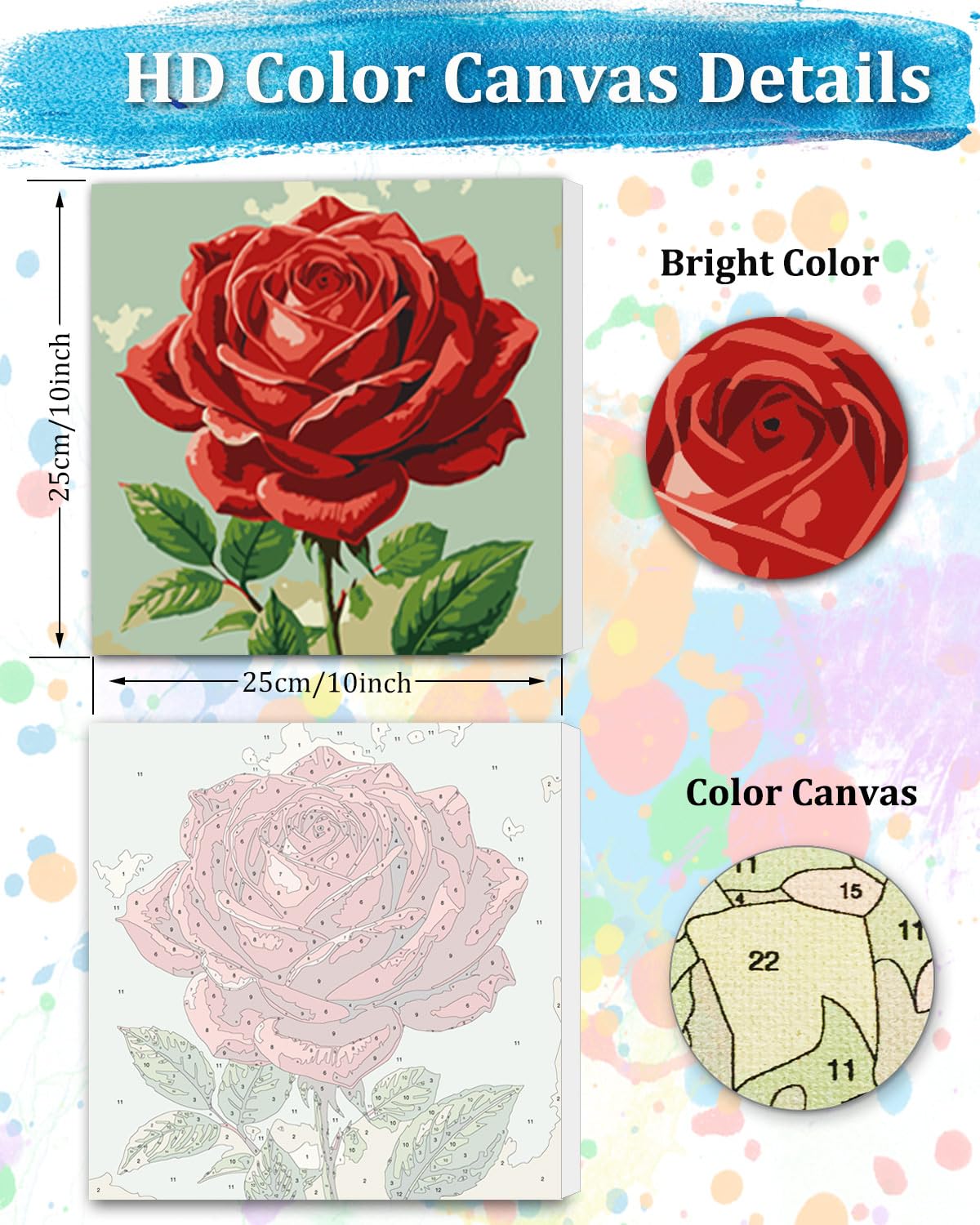 TOCARE Framed Paint by Numbers Kit for Adults Beginner & Kids Ages 8-12,Red Rose Paint by Number Framed, Simple Oil Paint by Number Kits on Canvas Framed Flowers (10x10 Inch, Without Easel) TOCARE
