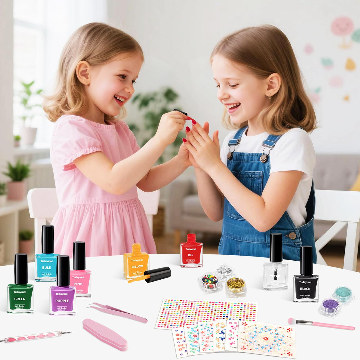 Tudaymol Nail Polish Set for Kids - Water-Based Peelable Polish-8 Colors with Glitter, Gems, Stickers, Pens, Tools, DIY Nail Art Kit, Non-Toxic Girl Toys Birthday Gift for Girls Ages 6 7 8 9 10 11 12 Tudaymol