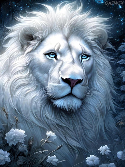 QAZWSX White Lion Diamond Painting Kits, Diamond for Adults Animal Lion 5D Round Diamond Cross Stitch Art, Suitable for Wall Decor Office Decor or Gifts for Friends 12x16 inch