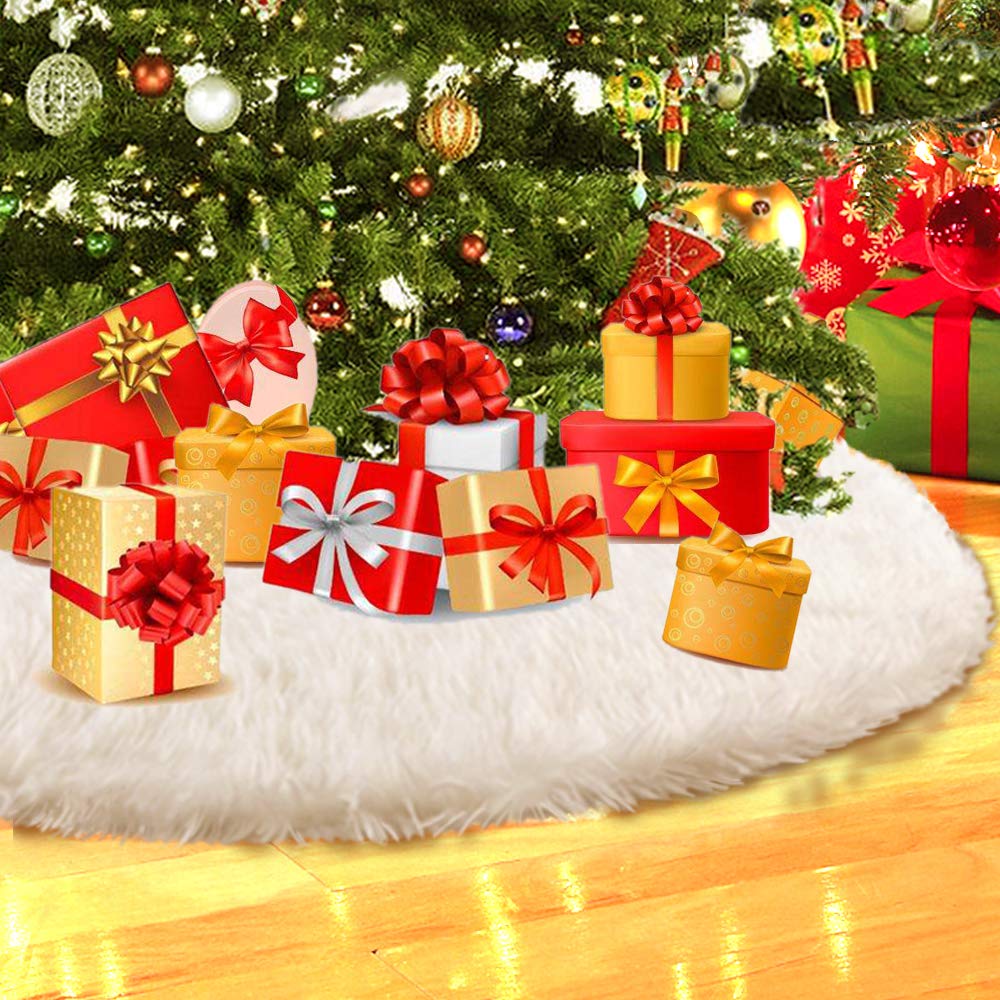 Konsait Plush Christmas Tree Skirt - Round Snow White Xmas Tree Mat Base Cover for Holiday Home Decorations,31Inch/78CM Konsait