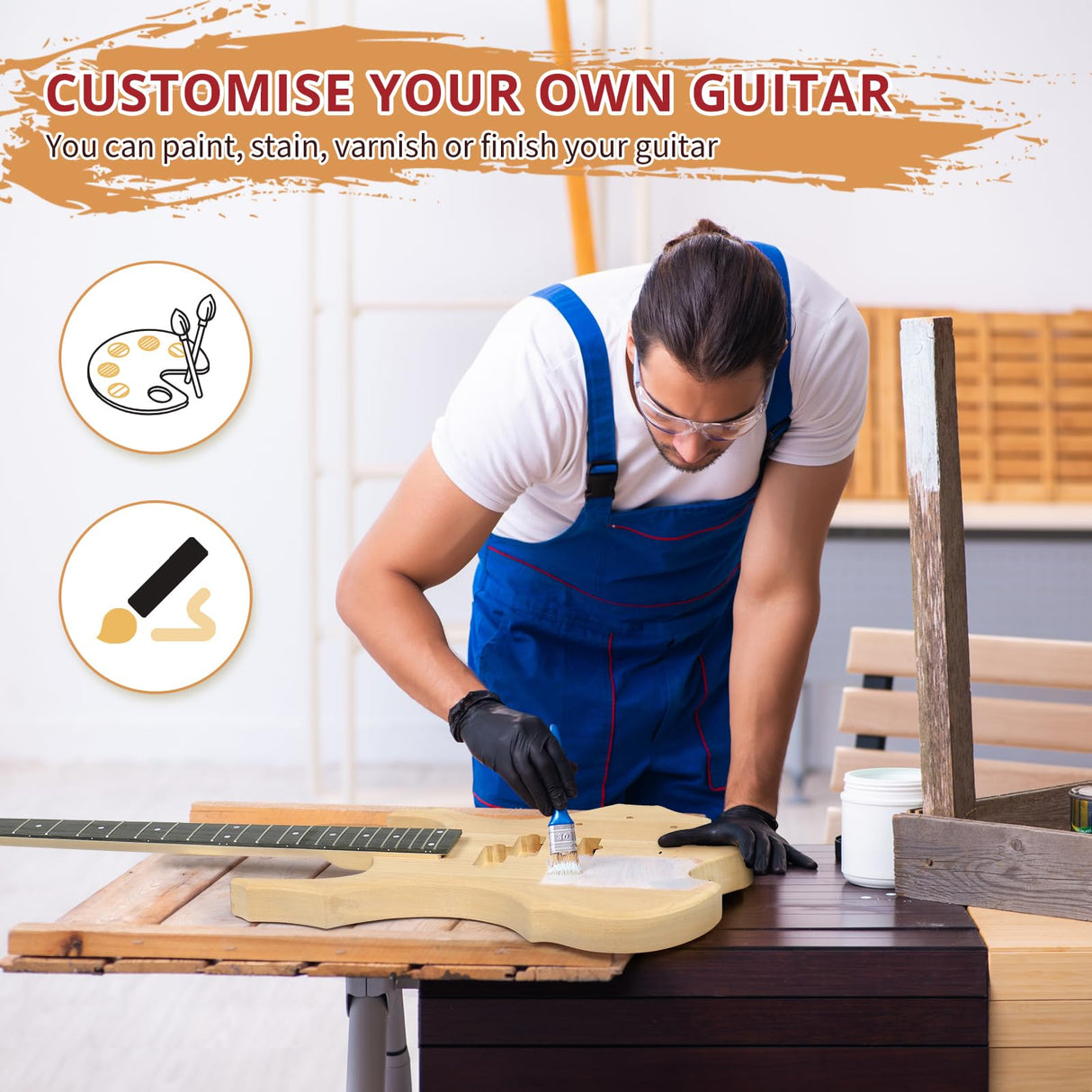 Ktaxon DIY Electric Guitar Kit, 46Inch DIY Bass Guitar Kit with Mahogany Body, Solid Wood Fingerboard and Maple Neck, Easy Installation & All Accessories Included to Build Your Own Guitar(Flame) Ktaxon