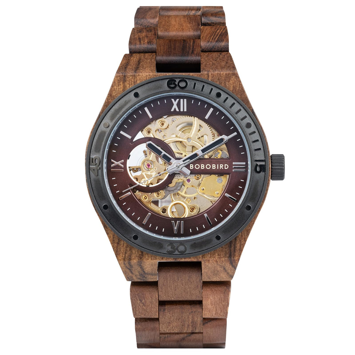 BOBO BIRD Mens Wood Watches Skeleton Mechanical Wooden Watch Lightweight Luxury Wristwatches with Natural Wood Band of Limited Edition Collection for Men (red) BOBO BIRD
