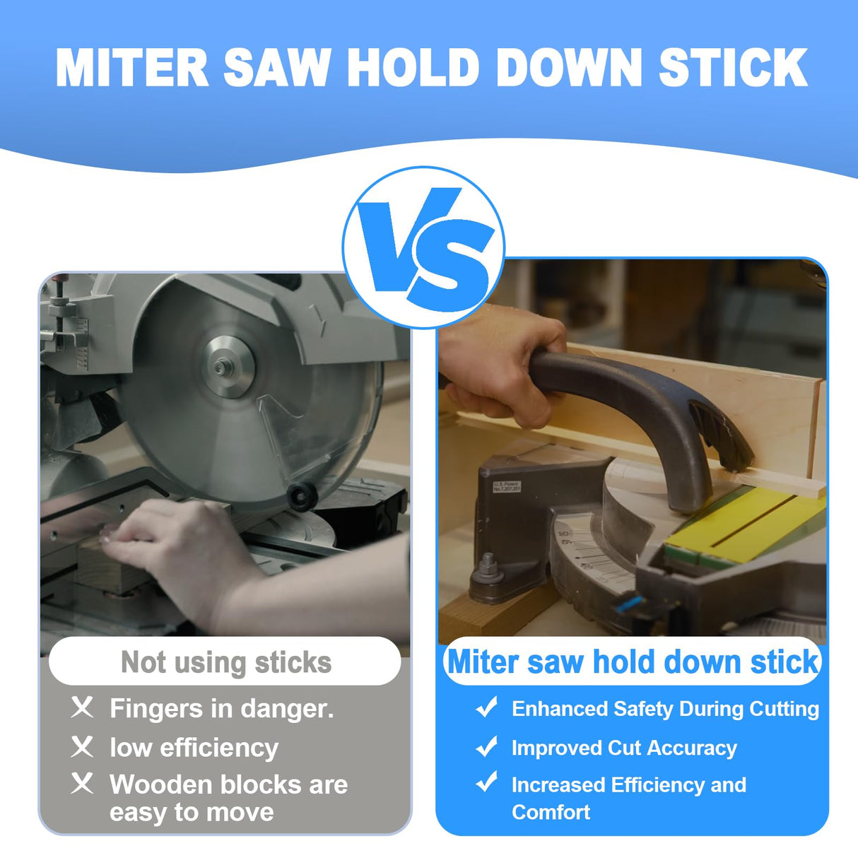Miter Saw Hold Down Stick, Push Sticks for Miter Saw, Woodworking Tools Safety Accessories Swess