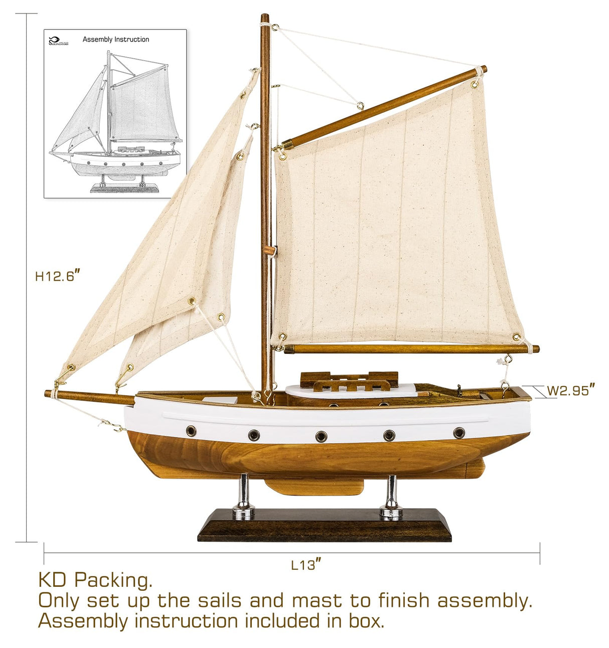SAILINGSTORY Wooden Sailboat Decor Sail Boat Model Ship Sailing Yacht for Home Decoration Wood Color HOME DECOR SAILINGSTORY