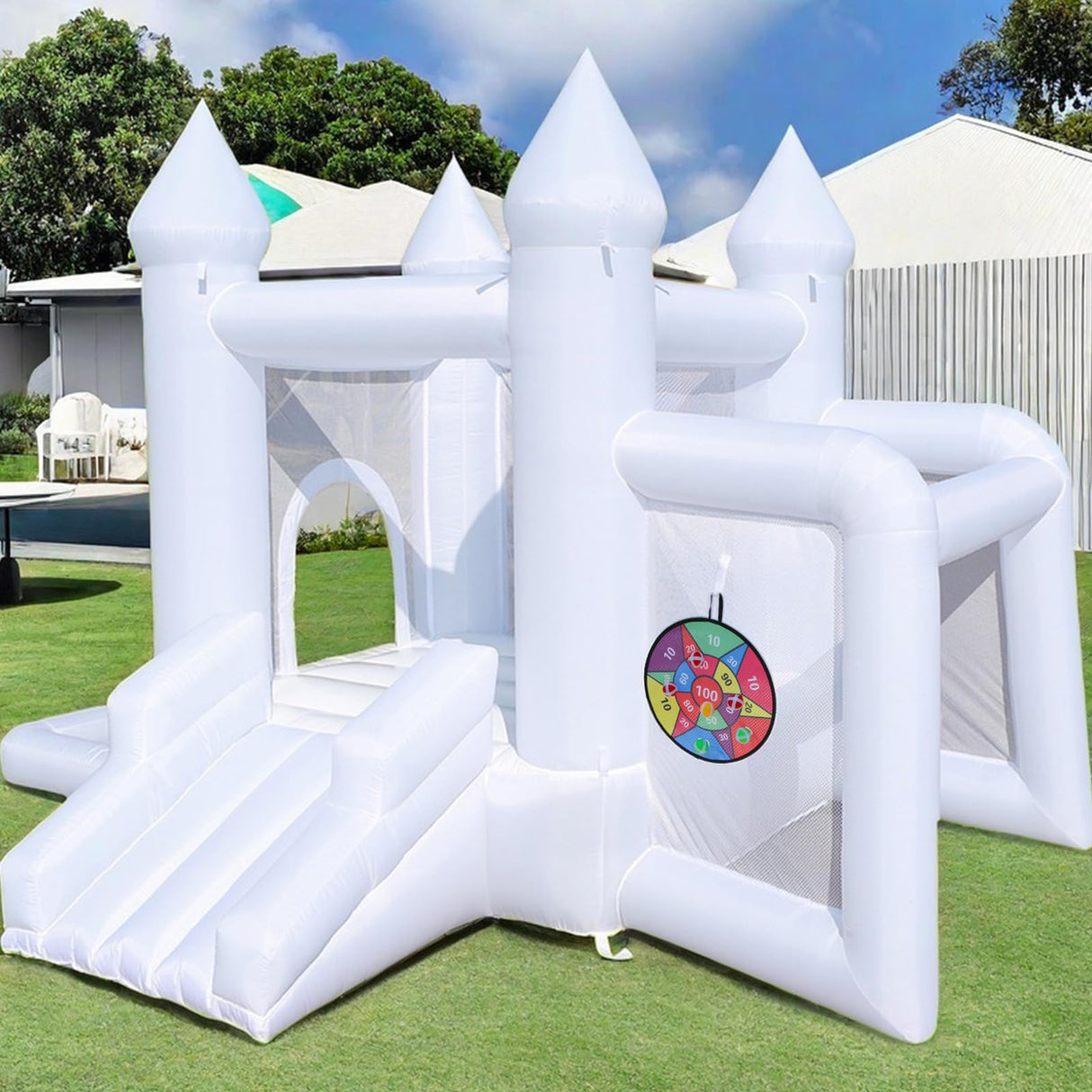White Bounce House with Blower,Family Backyard Bouncy Castle,Suitable for Yard,Events,Kids Bounce House,Children's Gifts(8ftL×11ftW×7ftH) TOBEBEGO