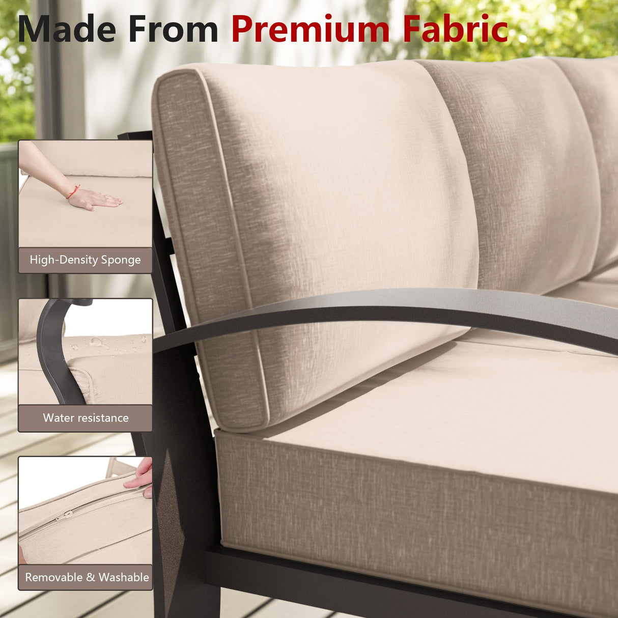 ASJMR 10-seat Aluminum Patio Furniture Set, L-Shaped Sectional Sofa with 5.1" Cushions, High Backrest & 2 Footstools, Durable Outdoor Patio Furniture Set, Backyard, Poolside - Sand ASJMR