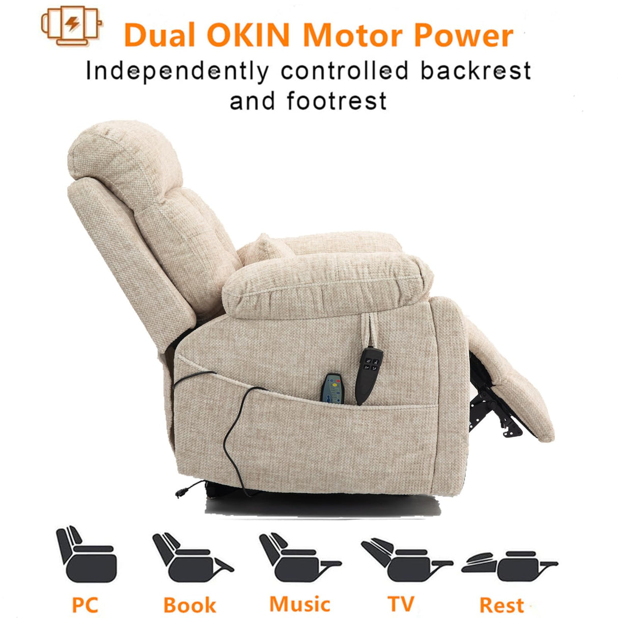 Big Tall Man Power Lift Lay Flat Recliner, Extra Wide Oversized Heat Massage Dual Motor Recliners Up to 400 LBS, Large Electric Power Recliner Chairs for Elderly, Adults, Lazy Boy(Cream Chenille) LITVZ