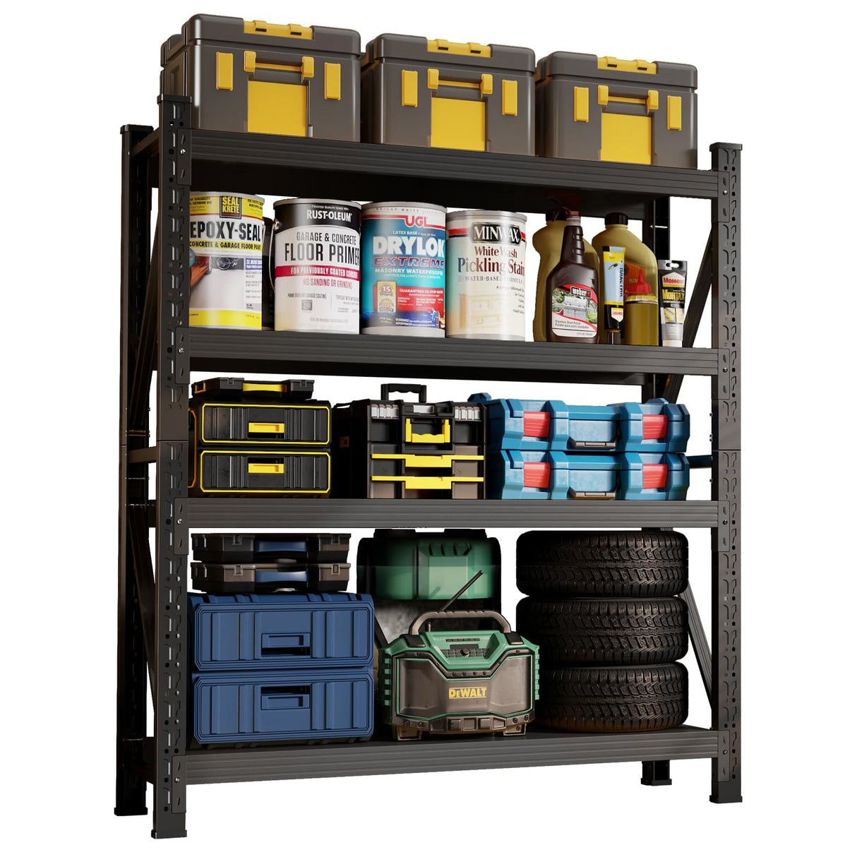 78.7" H Storage Garage Shelving Unit, 4000LBS Heavy Duty Metal Shelves Organization, Adjustable 4 Tier Utility Storage Shelf Rack for Industrial, Basement, Warehouse (Black, 23.6" D×47.2" W×78.7" H) SGFHNV