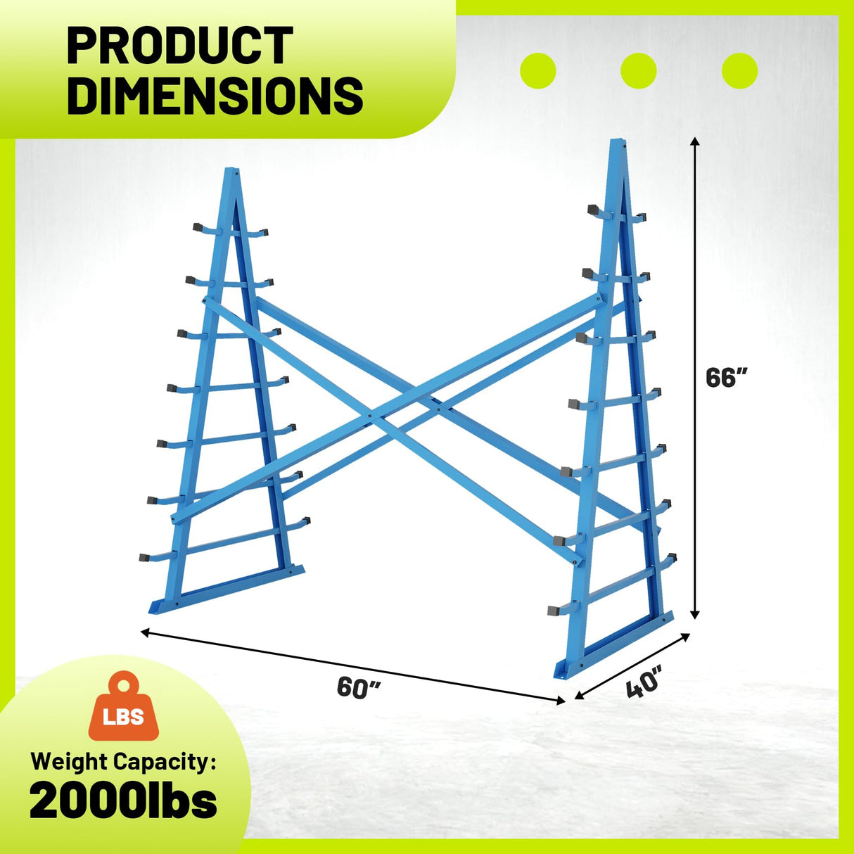 Hymula Horizontal Lumber Storage Rack, Heavy Duty 2000 LBS, 60” W x 66” H x 40” D, 7-Tier Metal Garage Shelf with Adjustable Arms for Wood, Pipes, and Building Materials Hymula