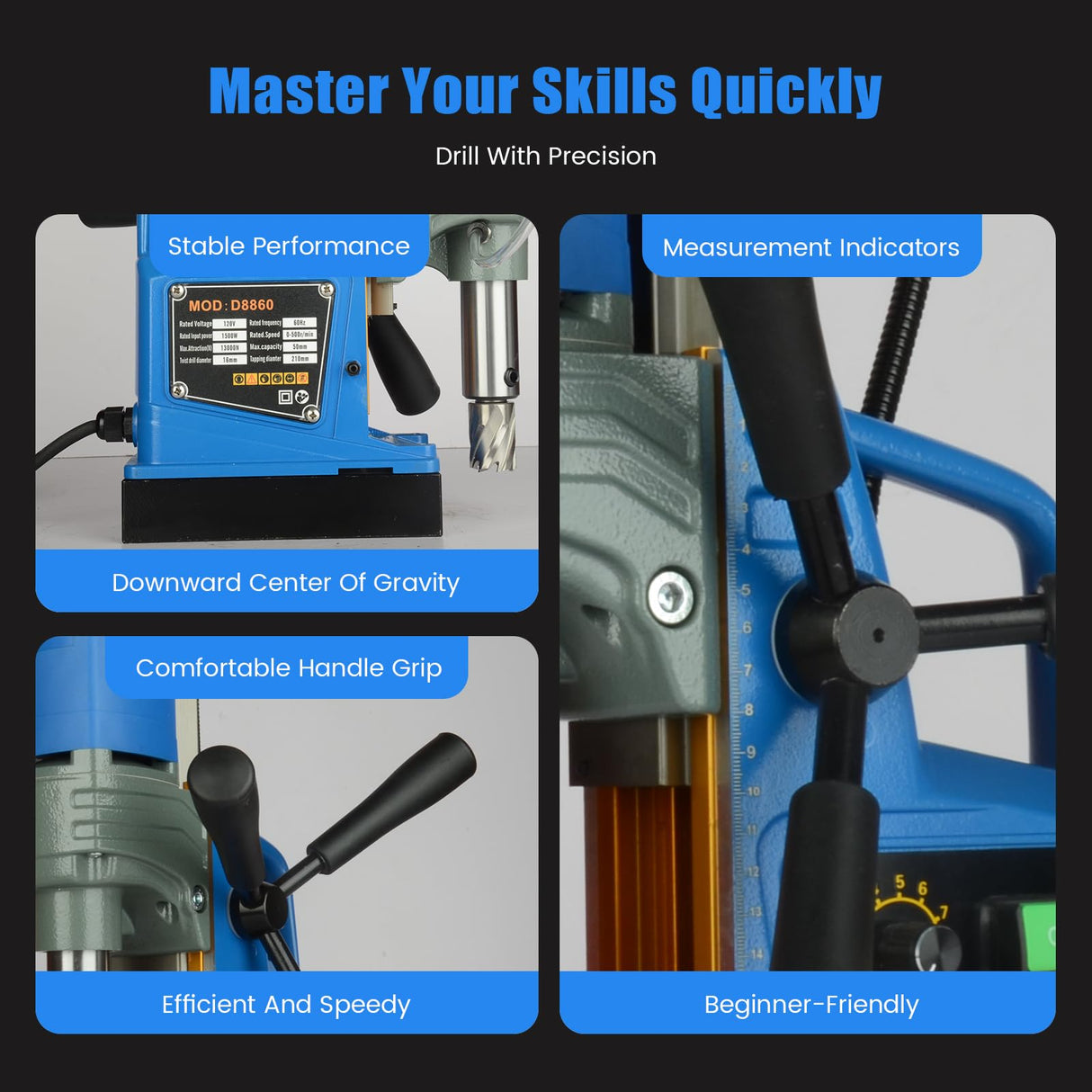 Magnetic Drill Press, 1300W, 700 PRM Portable Mag Drill Press with Twist Drill Chuck, 4Pcs Drill Bits, 1.6" Boring Diameter, 2922lbf Power, for Metal Working Industrial Home Improvement CuisinSmart