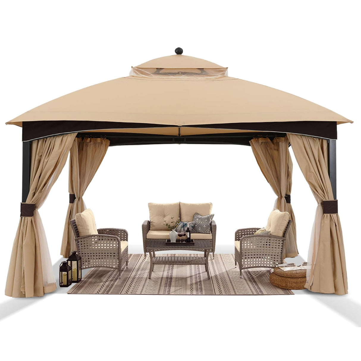 ABCCANOPY Outdoor Gazebo 11x13 with Netting - Double Roof Patio Gazebos for Backyard Garden Deck Lawn, Beige ABCCANOPY