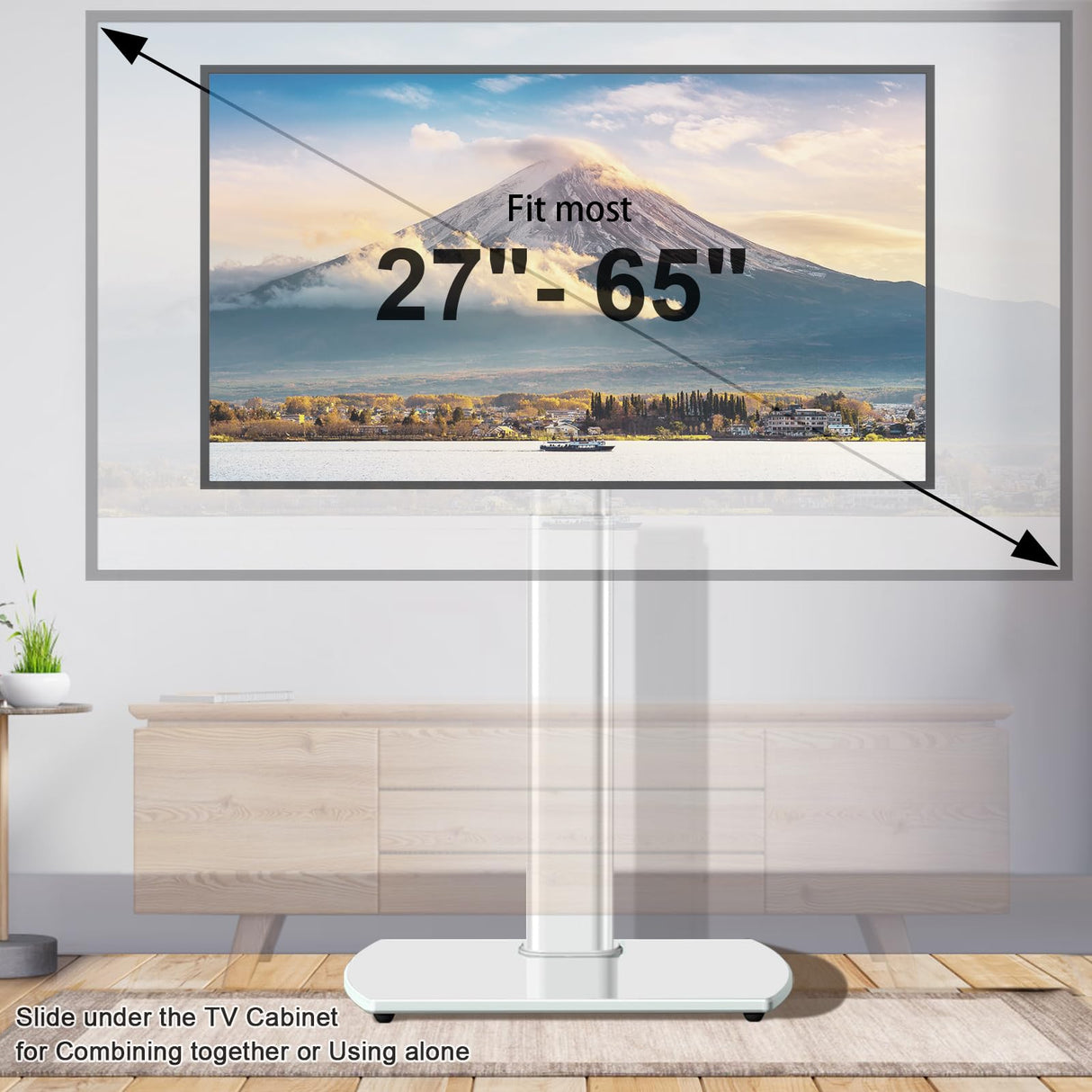 YOMT Universal TV Floor Stand with Mount for 27-70 Inch LCD LED OLED TVs, Swivel Height Adjustable Tall TV Stand, Space Saving Design for Corner Bedroom Living Room, White YOMT