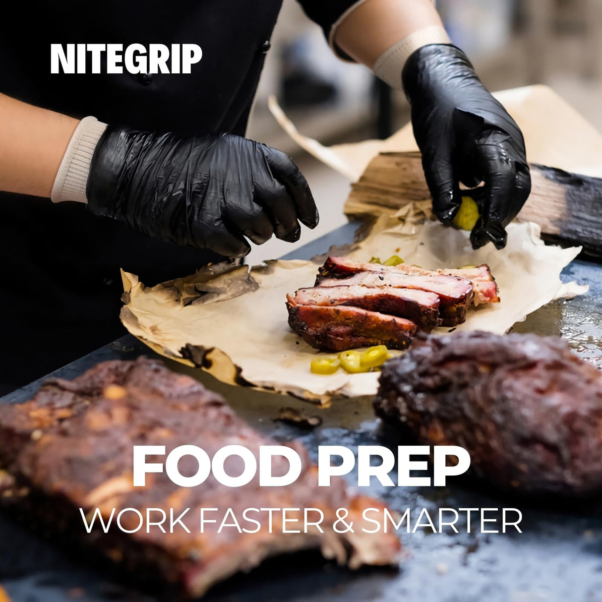 BBQ Gloves Set, 4 Cotton Glove Liners & 100 Disposable Nitrile Gloves, Heat Resistant Cooking Gloves, Nitrile Grill Gloves for Food Prep & Smoker, Guantes de Barbacoa Nitrilo Nite Grip