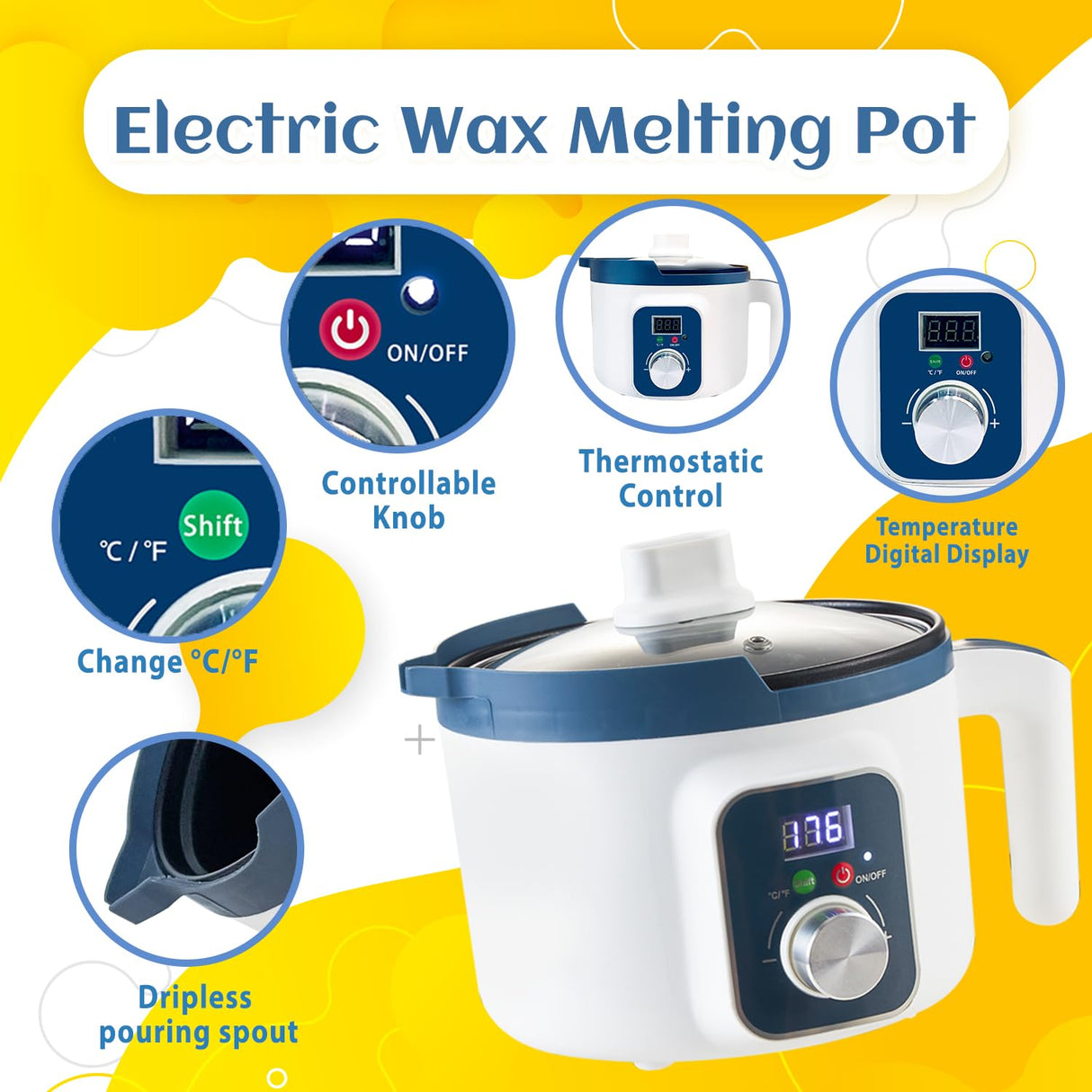 KQU Electric Wax Melting Pot for Candle Making, Wax Melter with Digital Temperature Display, Non-Stick Candle Making Pouring Pot with Spout and Automatic Constant Temp Control KQU