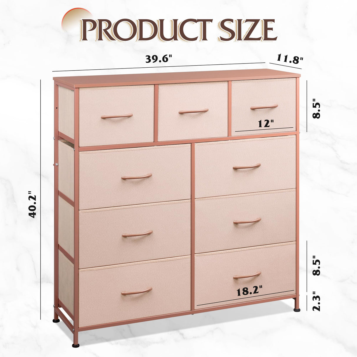 WLIVE 9-Drawer Dresser, Fabric Storage Tower for Bedroom, Hallway, Entryway, Closet, Tall Chest Organizer Unit with Fabric Bins, Steel Frame, Wood Top, Easy Pull Handle, Pink WLIVE