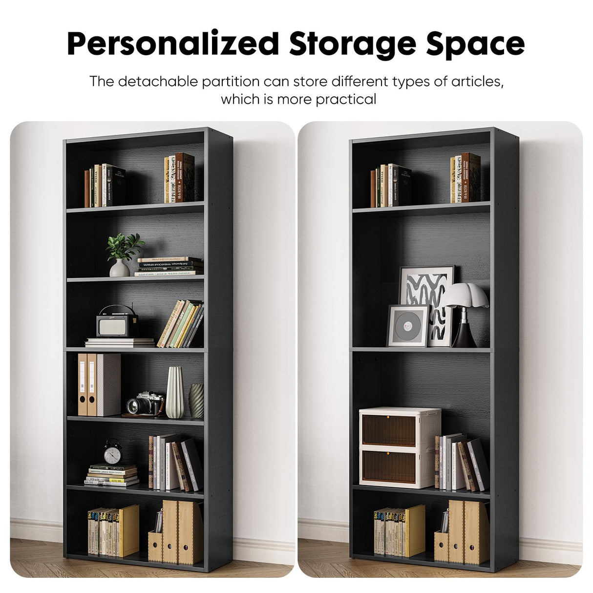 Sweetcrispy Industrial 6 Shelf Bookcase - Large 63 Inch Tall Floor Standing Open Bookshelf with Anti-Tipping Device for Home Office, Living Room, and Bedroom Storage, Black Sweetcrispy