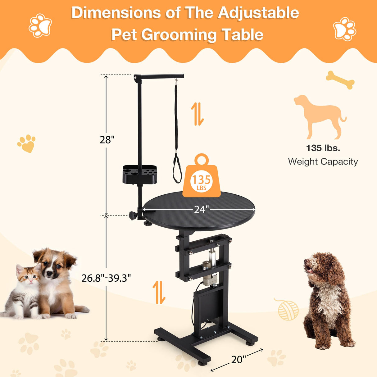 JFHID Professional Electric Lift Dog Grooming Table, Portable Height Adjustable Pet Grooming Station with Foldable Arm, Tool Organizer and Wired Remote, for Small Dog at Home, Black JFHID