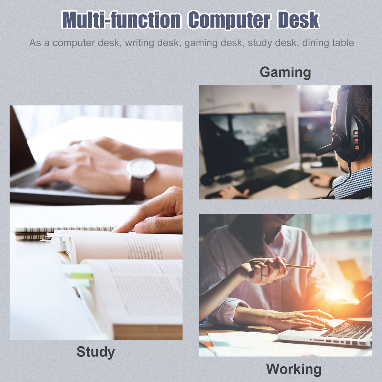 Computer Desk Home Office Desk 48”W x 24”D Gaming Desk Corner Writing Black Large Student Art Modren Simple Style PC Wood and Metal Desk Workstation for Small Space, Black BestOffice