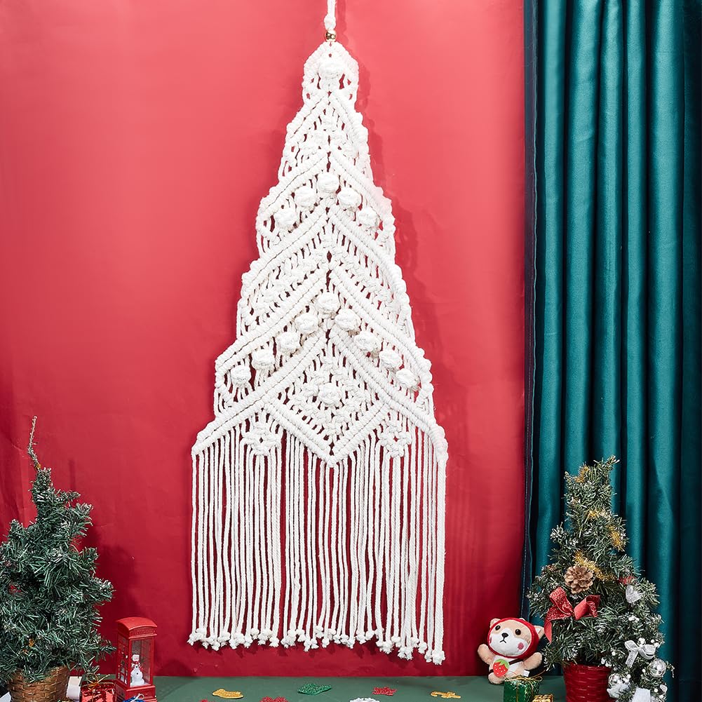 ORIGACH DIY Macrame Christmas Tree Large Wall Hanging kit Handmade Woven Macrame Wall Hanging Kit for Beginners Adults with Step by Step Video Tutorial Instruction Christmas Ornaments, 40x21inch ORIGACH