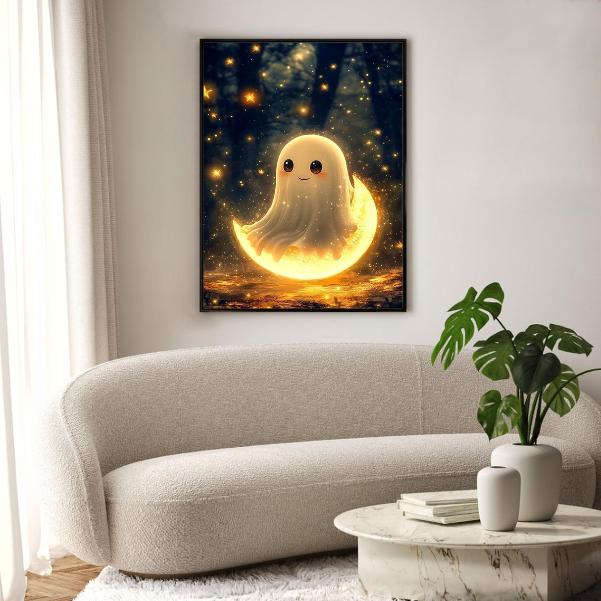 Halloween Diamond Art Kits for Adults Ghost, DIY 5D Diamond Painting Kit for Beginners Moon, Full Round Drill Gem Art Dots for Adults, Perfect for Home Wall Decor 12X16 Inch Okarina