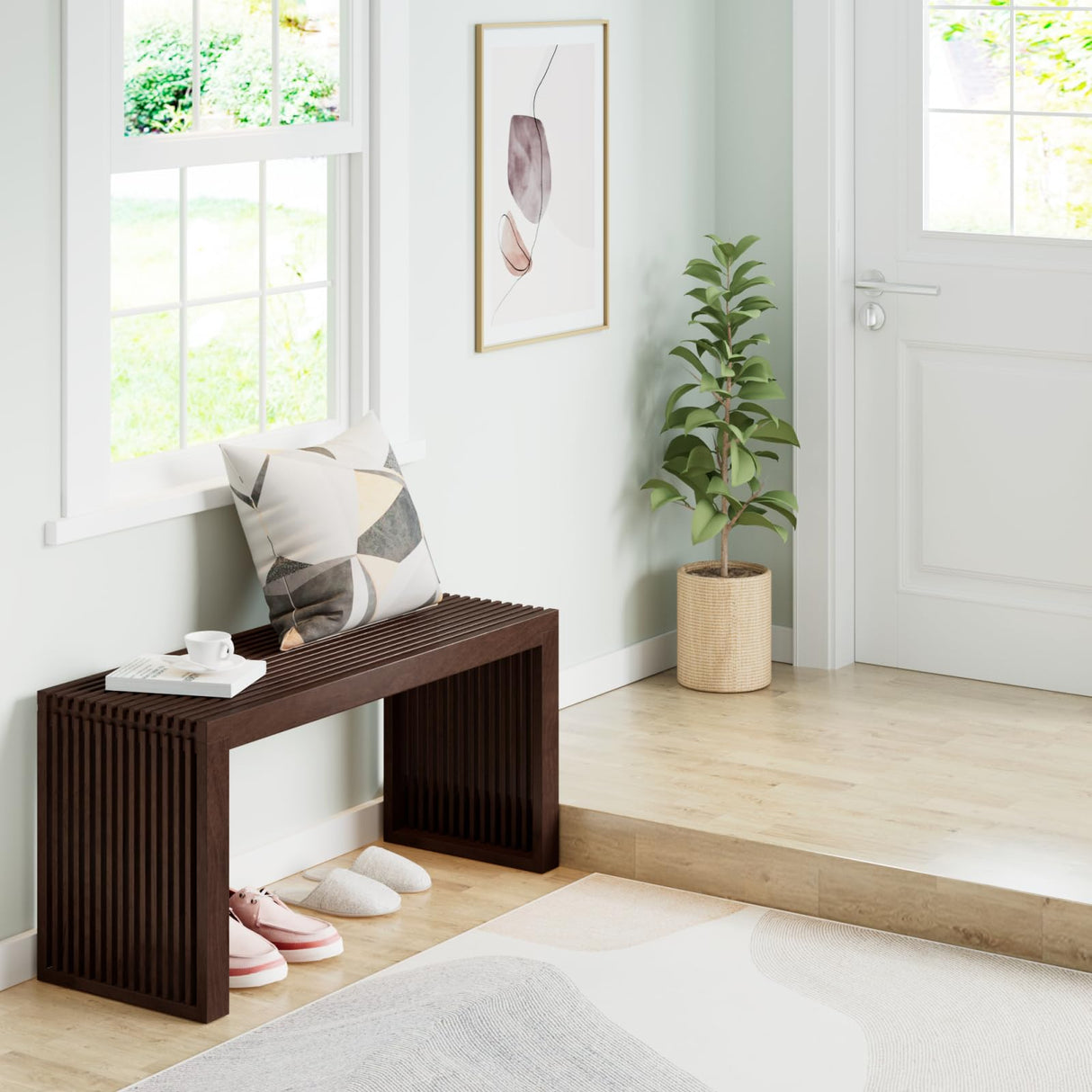 APRTAT Bamboo Dining Bench Indoor Long Bench Entryway Shoe Rack Bench,Outdoor Modern Wood Benches 35 Inch Bamboo Bench for Living Room Hallway Bedroom Bathroom APRTAT