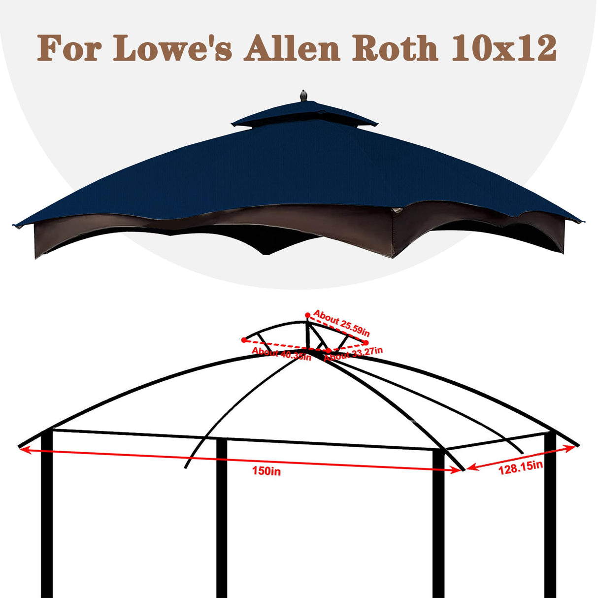 SCOCANOPY Ripstop Replacement Top for Lowe's Allen Roth 10X12 Gazebo Model #GF-12S004B-1/ GF-12S004BTO/TPGAZ17-002C,(Navy Blue) SCOCANOPY