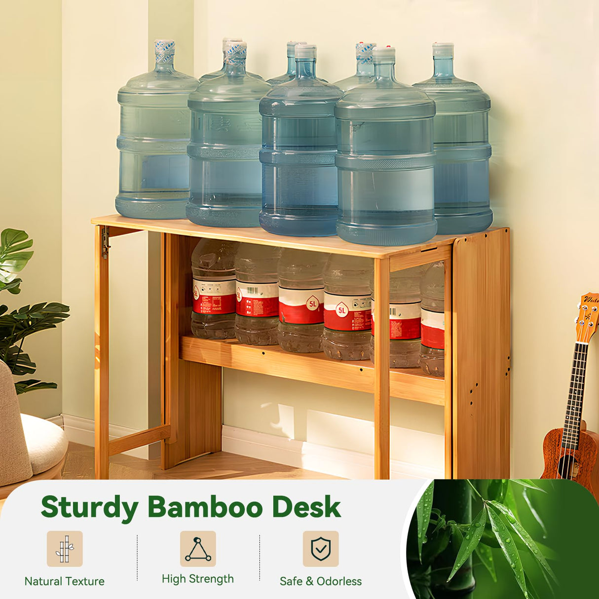 Bamboo Folding Desk Mid Century Modern Desk for Home Office Bedroom Small Spaces,Natural Dezyfurni