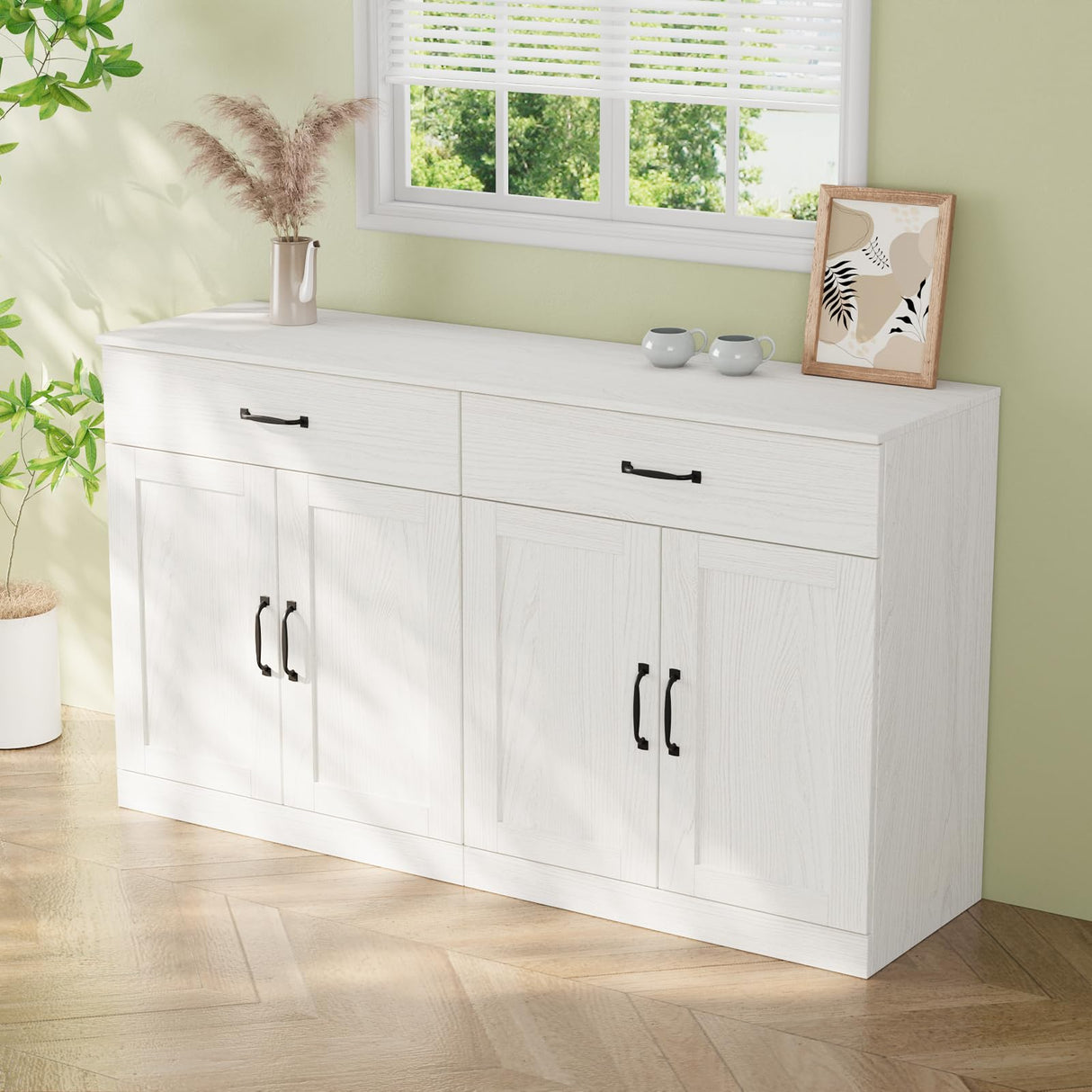 VOWNER 95" TV Stand for TVs up to 75", 4-Piece TV Hutch with Cabinets, Entertainment Center with Bookshelves, Modular TV Console for Living Room, 2D+2F (White) VOWNER