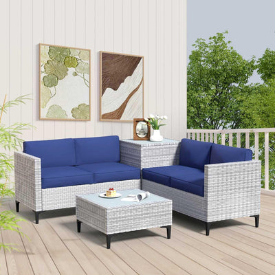 SHGJ&SOFT 4pcs Outdoor Patio Furniture Set, Outdoor Loveseat Couch, Waterproof Rattan Patio Sectional Sofa with Storage,Patio Conversation Sets Wicker Furniture for Porch,Balcony