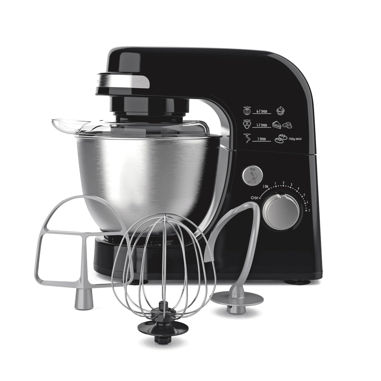 Hamilton Beach Electric Stand Mixer, 4 Quarts, Dough Hook, Flat Beater Attachments, Splash Guard 7 Speeds with Whisk, Black Hamilton Beach